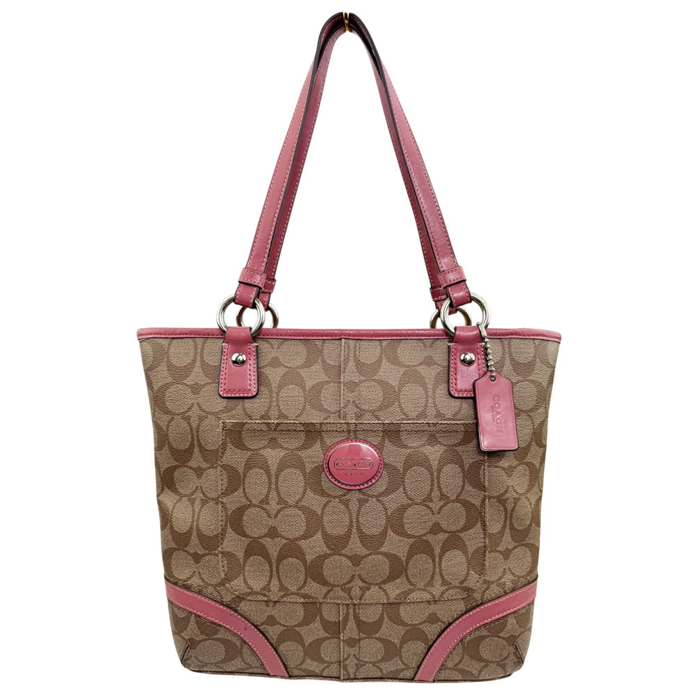 COACH Signature Canvas Brown/Pink Tote Shoulder Bag LHQ1856