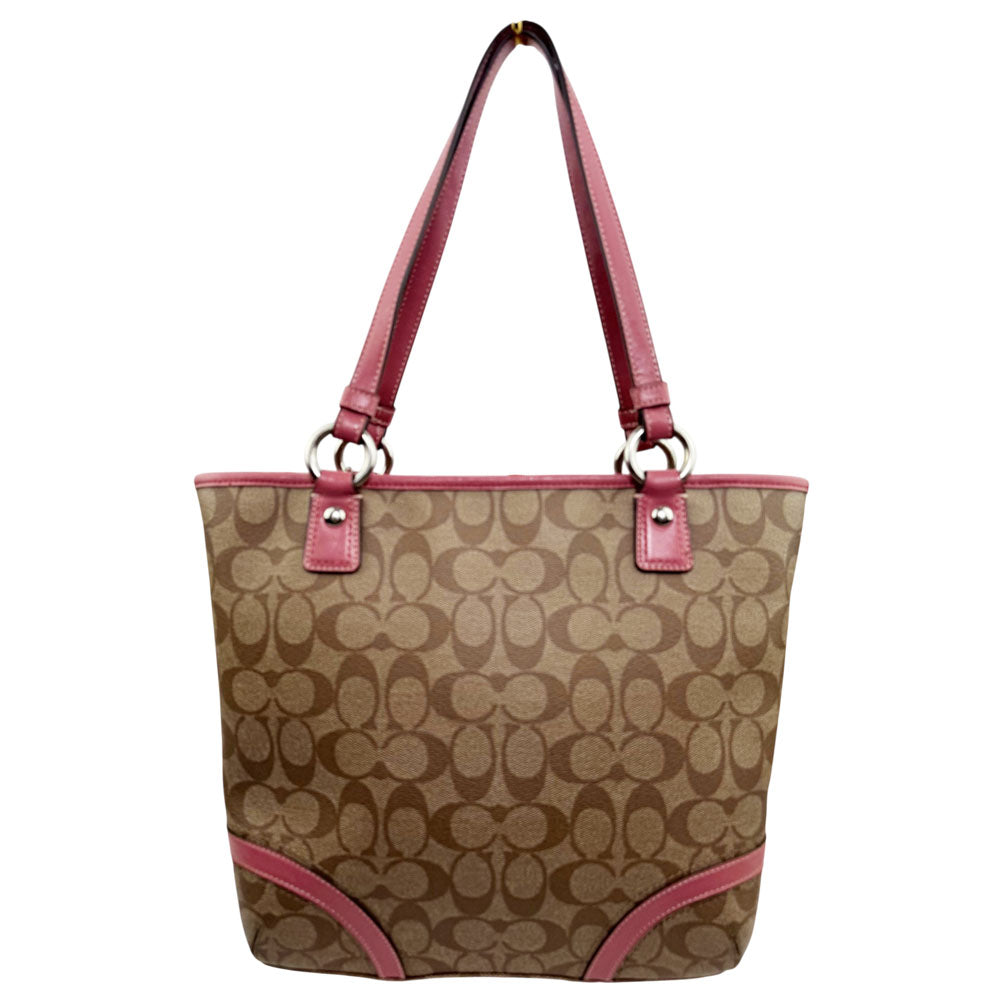 COACH Signature Canvas Brown/Pink Tote Shoulder Bag LHQ1856