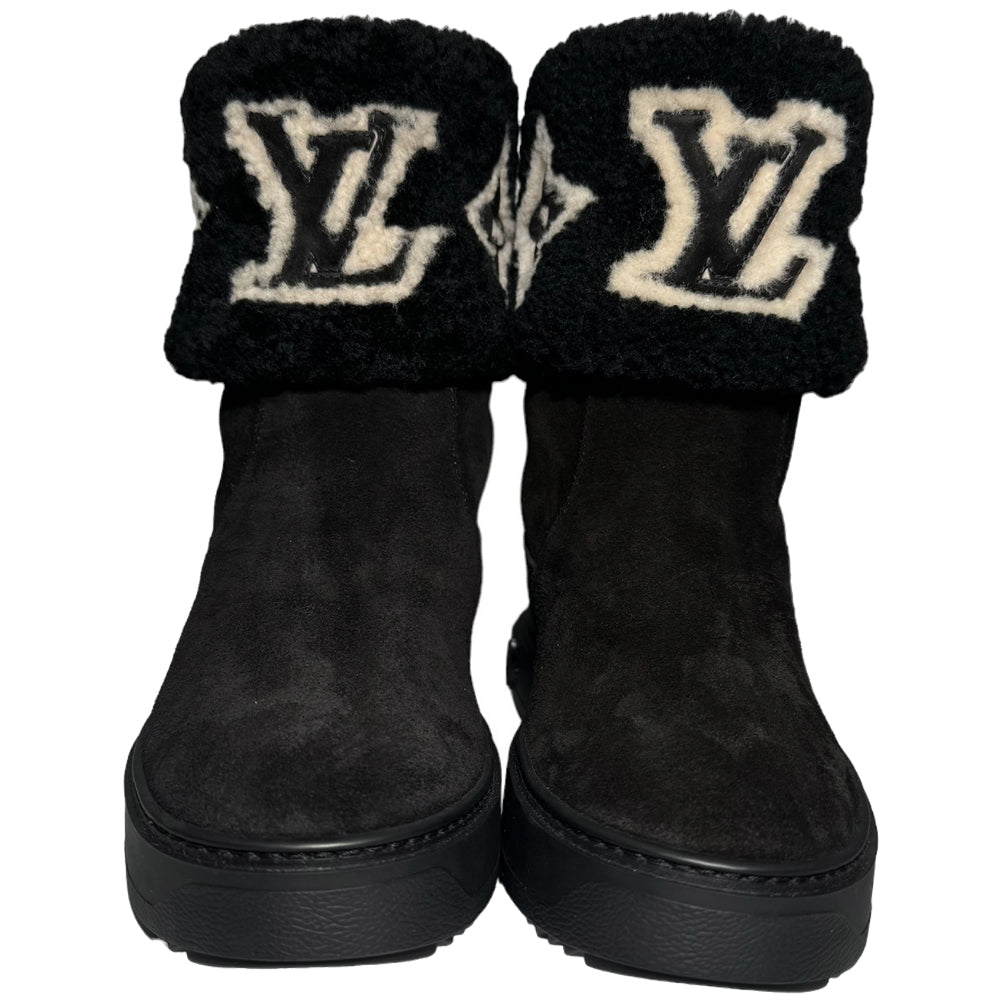 LOUIS VUITTON LV Women's Fur Boots Black Size 6 UK LHQ187