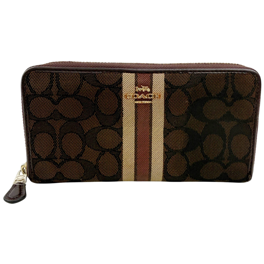 COACH Signature Canvas Dark Brown Heritage Stripe Purse LHQ1880