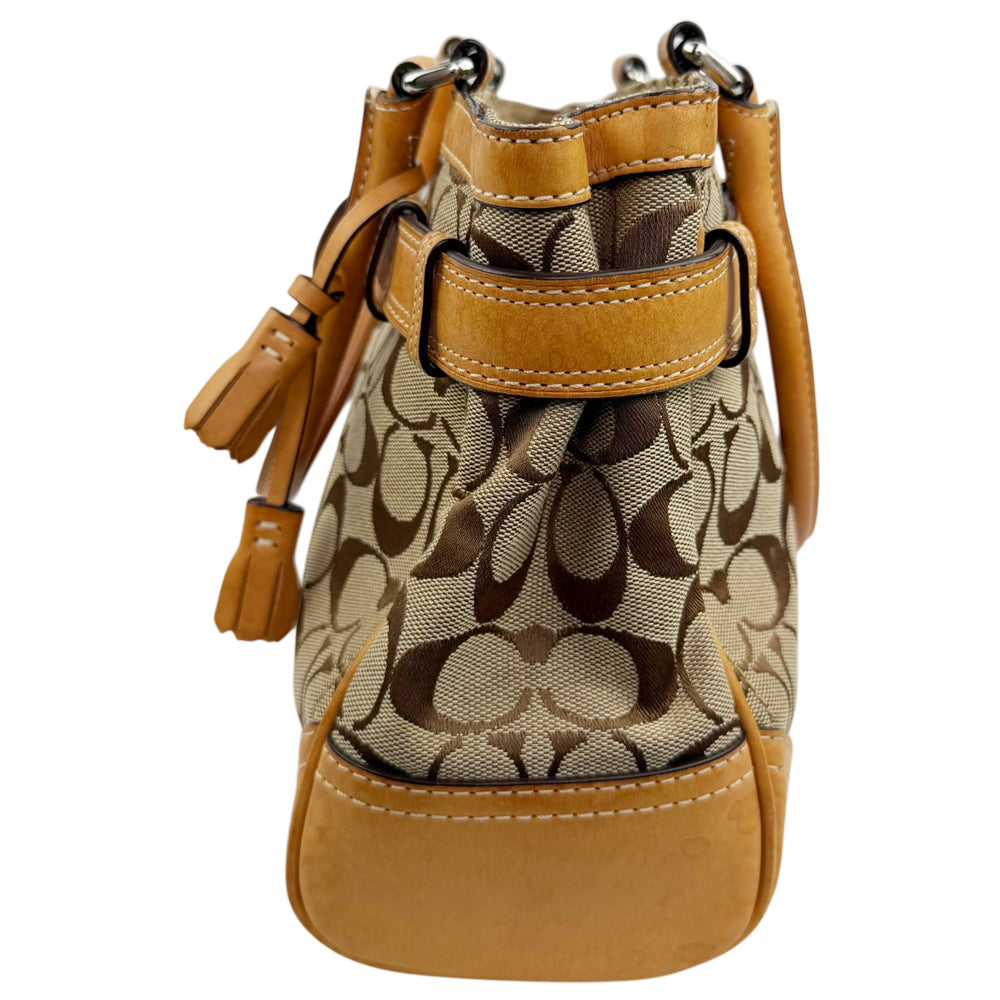 COACH Hampton Brown Signature Canvas and Leather Hand Bag LHQ1896