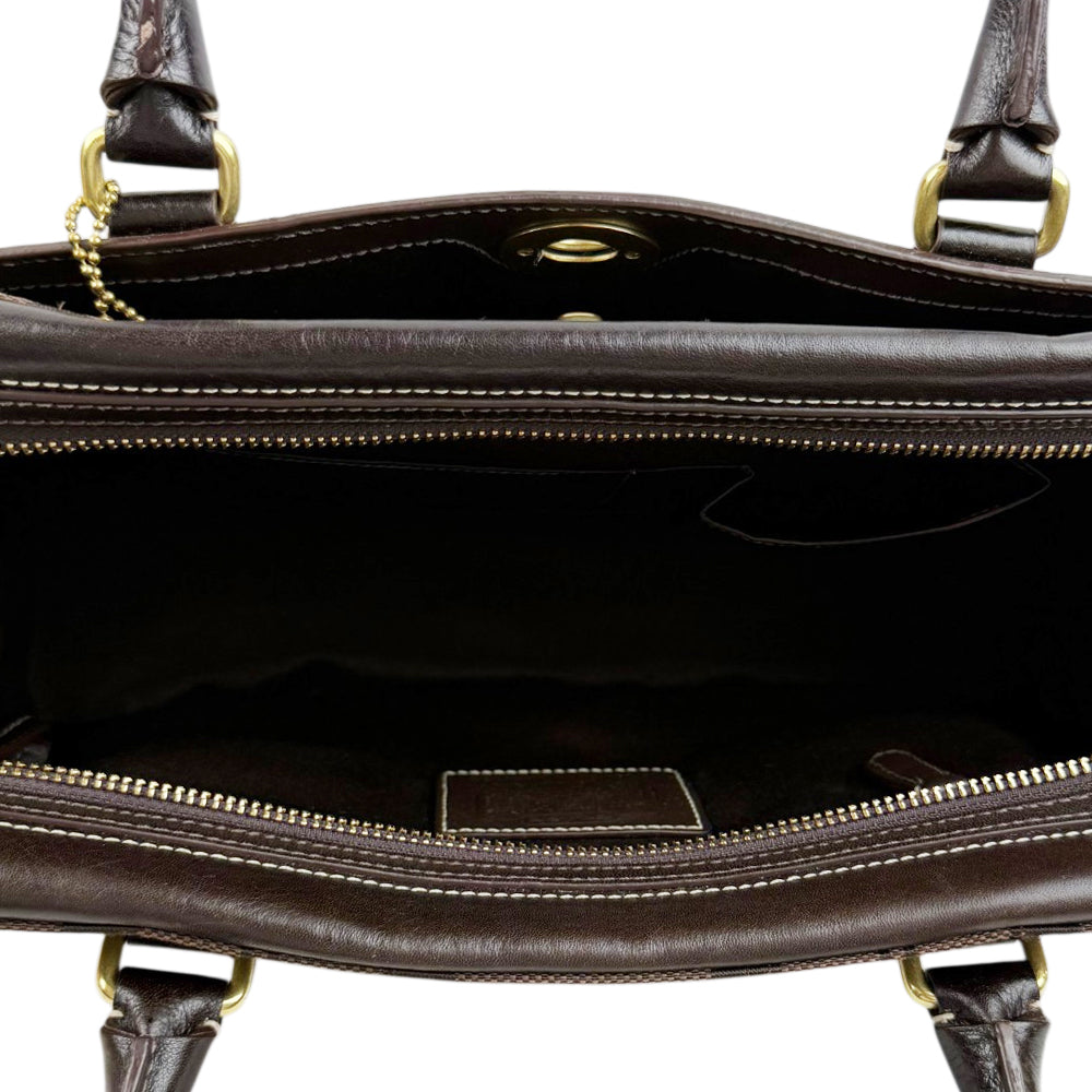 COACH Dark Brown Hampton Signature Canvas and Leather Hand Bag LHQ1899
