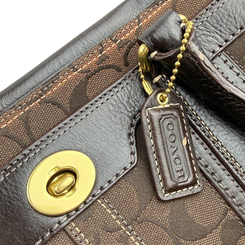 COACH Dark Brown Hampton Signature Canvas and Leather Hand Bag LHQ1899