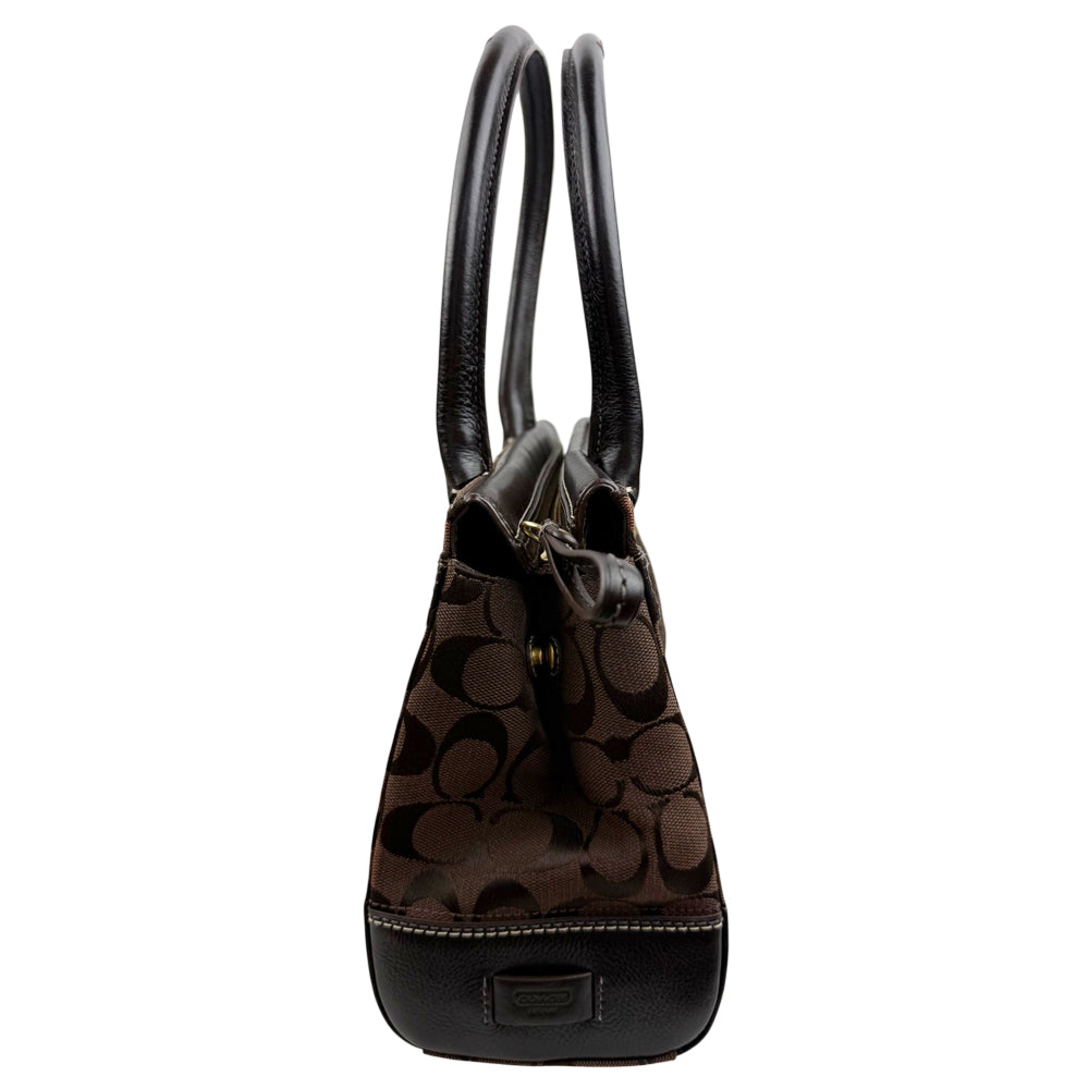 COACH Dark Brown Hampton Signature Canvas and Leather Hand Bag LHQ1899