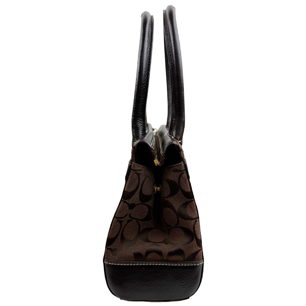COACH Dark Brown Hampton Signature Canvas and Leather Hand Bag LHQ1899