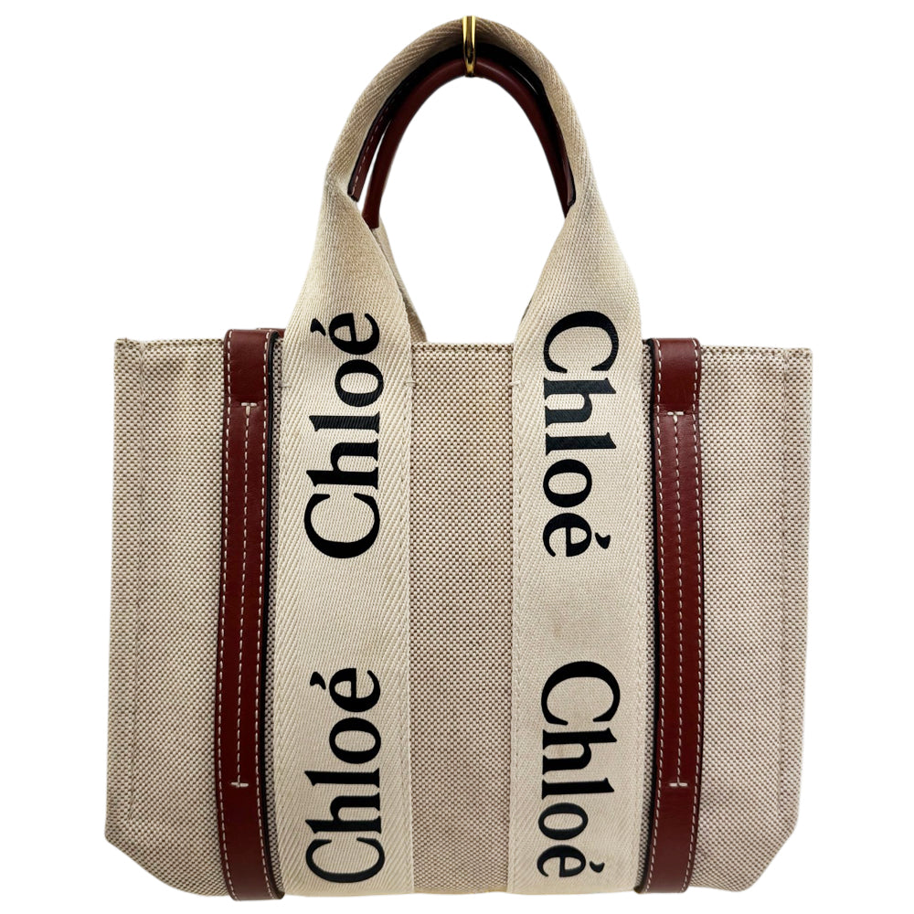 CHLOE Woody Small Beige Canvas Tote Bag LHQ1903