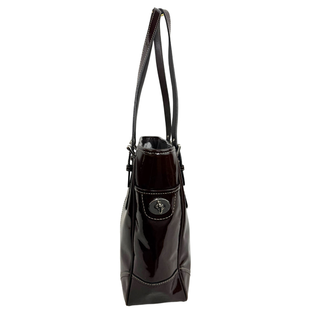 COACH Brown Patent Leather Tote Shoulder Bag LHQ1911