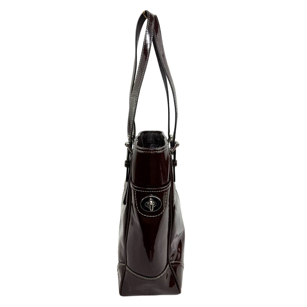 COACH Brown Patent Leather Tote Shoulder Bag LHQ1911
