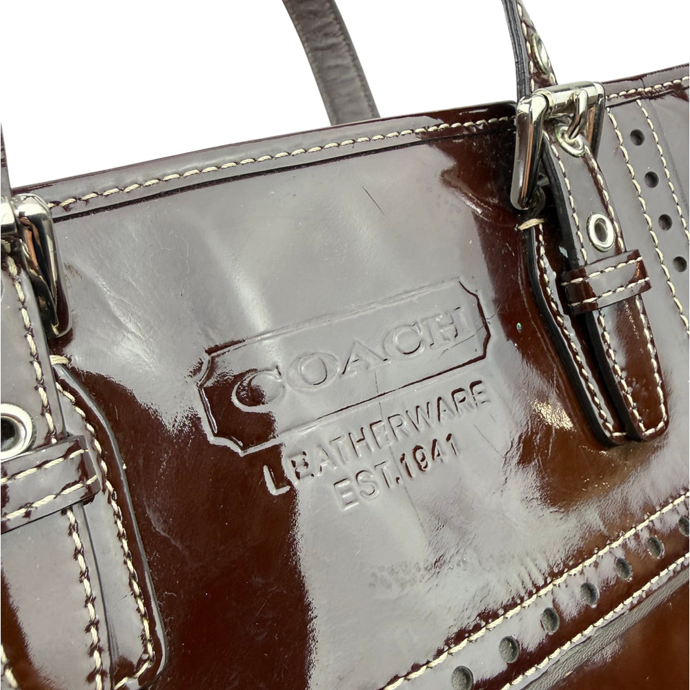 COACH Brown Patent Leather Tote Shoulder Bag LHQ1911