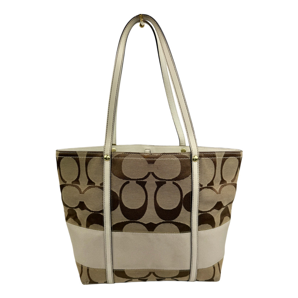 COACH Signature Canvas Stripe Tote Shoulder Bag LHQ1915