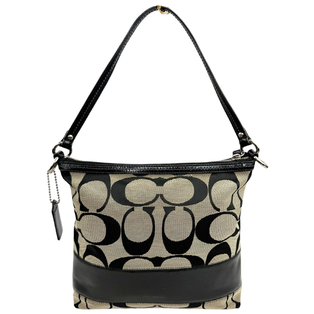 COACH Signature Canvas Black Stripe Hobo Shoulder Bag LHQ1919
