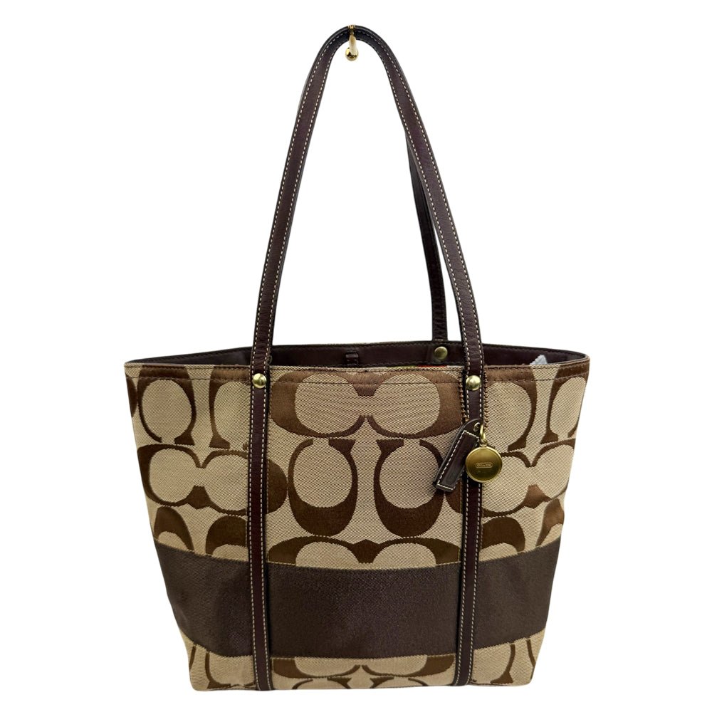COACH Signature Canvas Brown Stripe Tote Shoulder LHQ1923