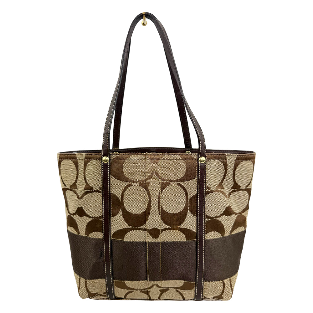 COACH Signature Canvas Brown Stripe Tote Shoulder LHQ1923