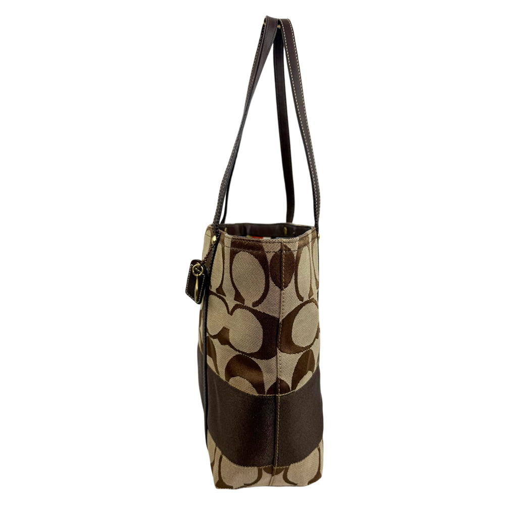 COACH Signature Canvas Brown Stripe Tote Shoulder LHQ1923