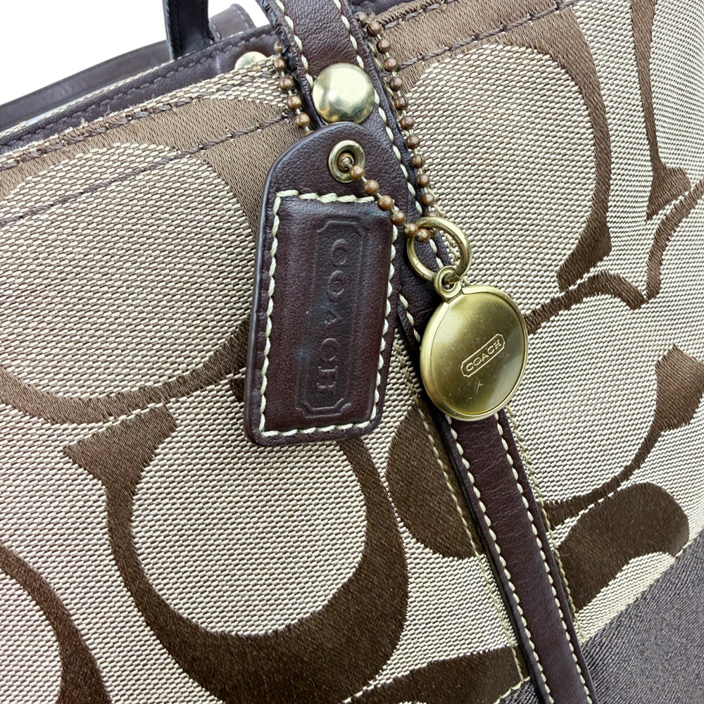 COACH Signature Canvas Brown Stripe Tote Shoulder LHQ1923