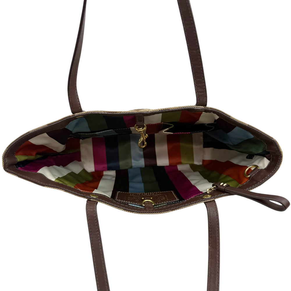 COACH Signature Canvas Brown Stripe Tote Shoulder LHQ1923