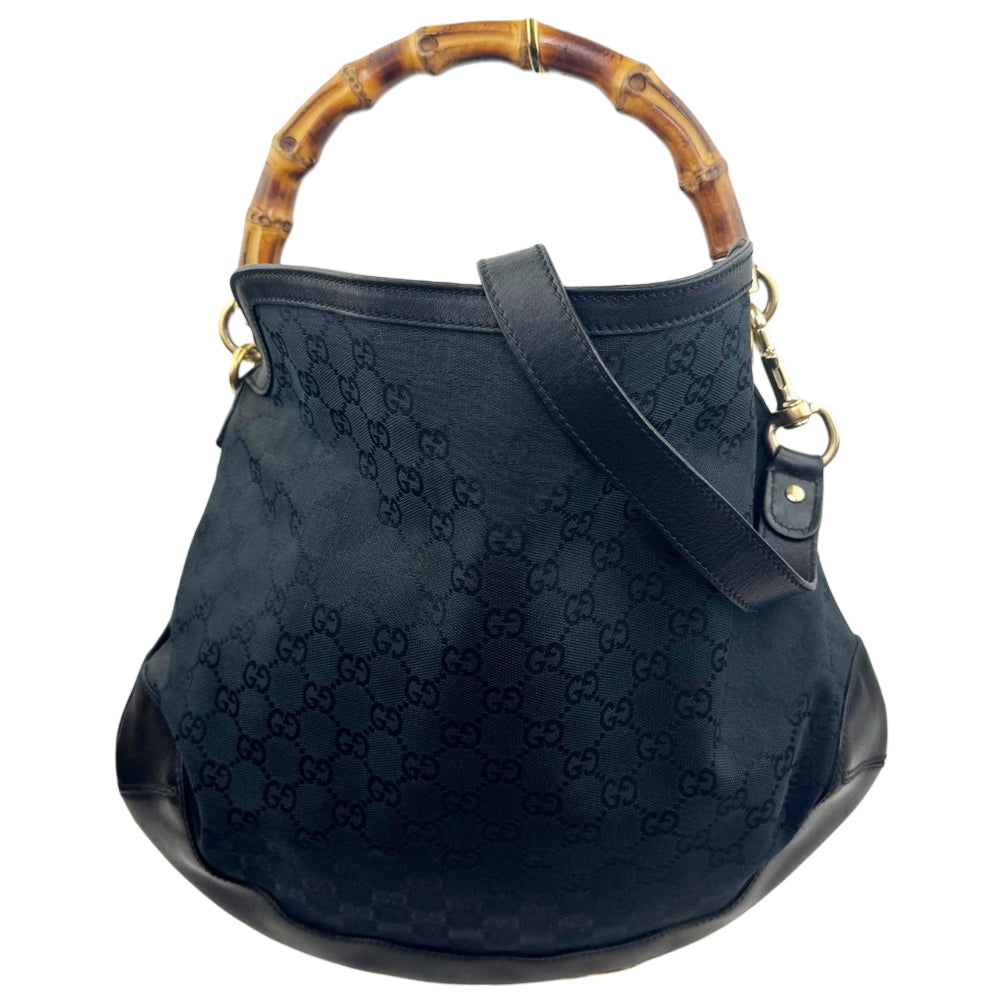 GUCCI Peggy Black GG Bamboo Shoulder Hand Bag LHQ1924