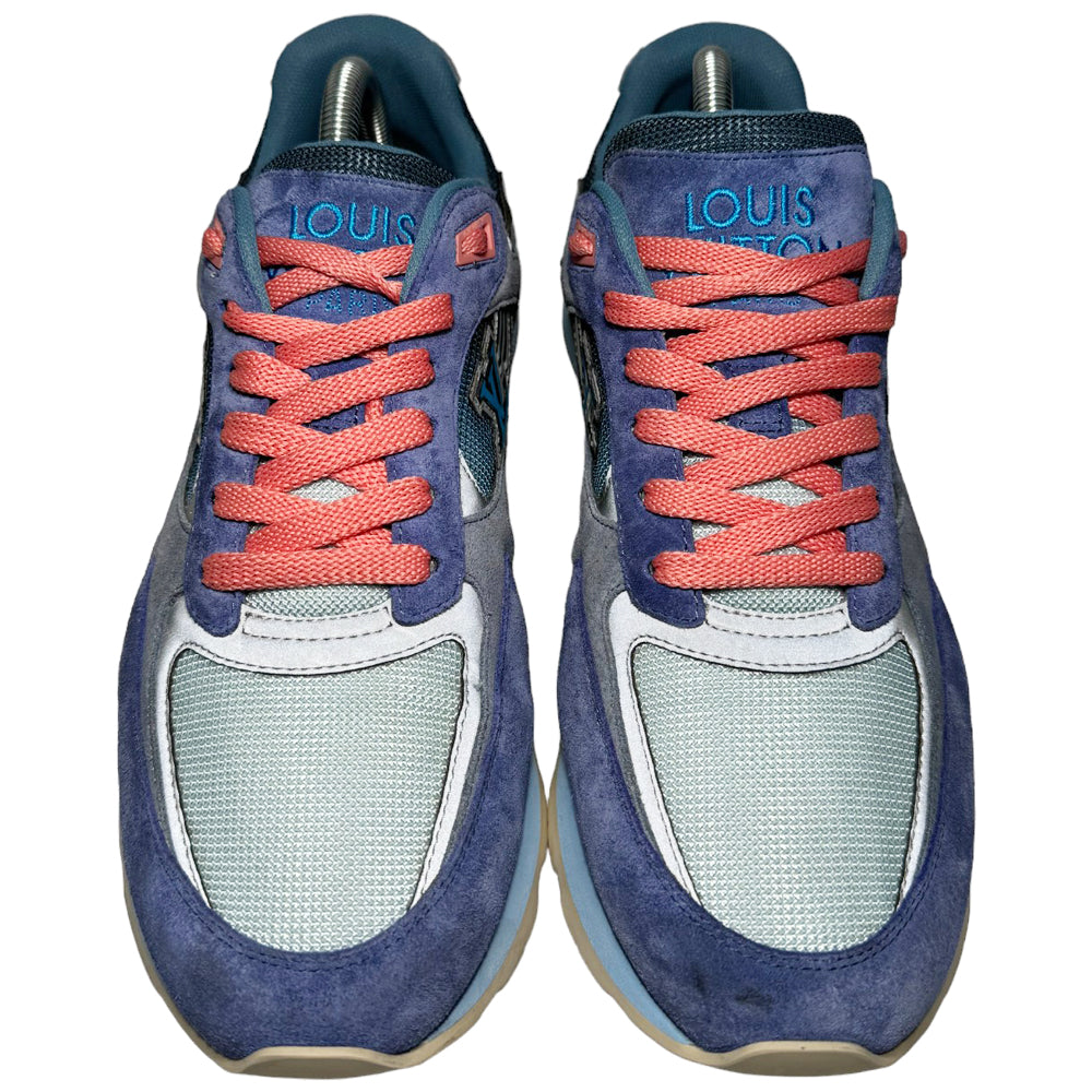 LOUIS VUITTON Run Away Trainers Blue Pink Suede Size 7 UK LHQ196