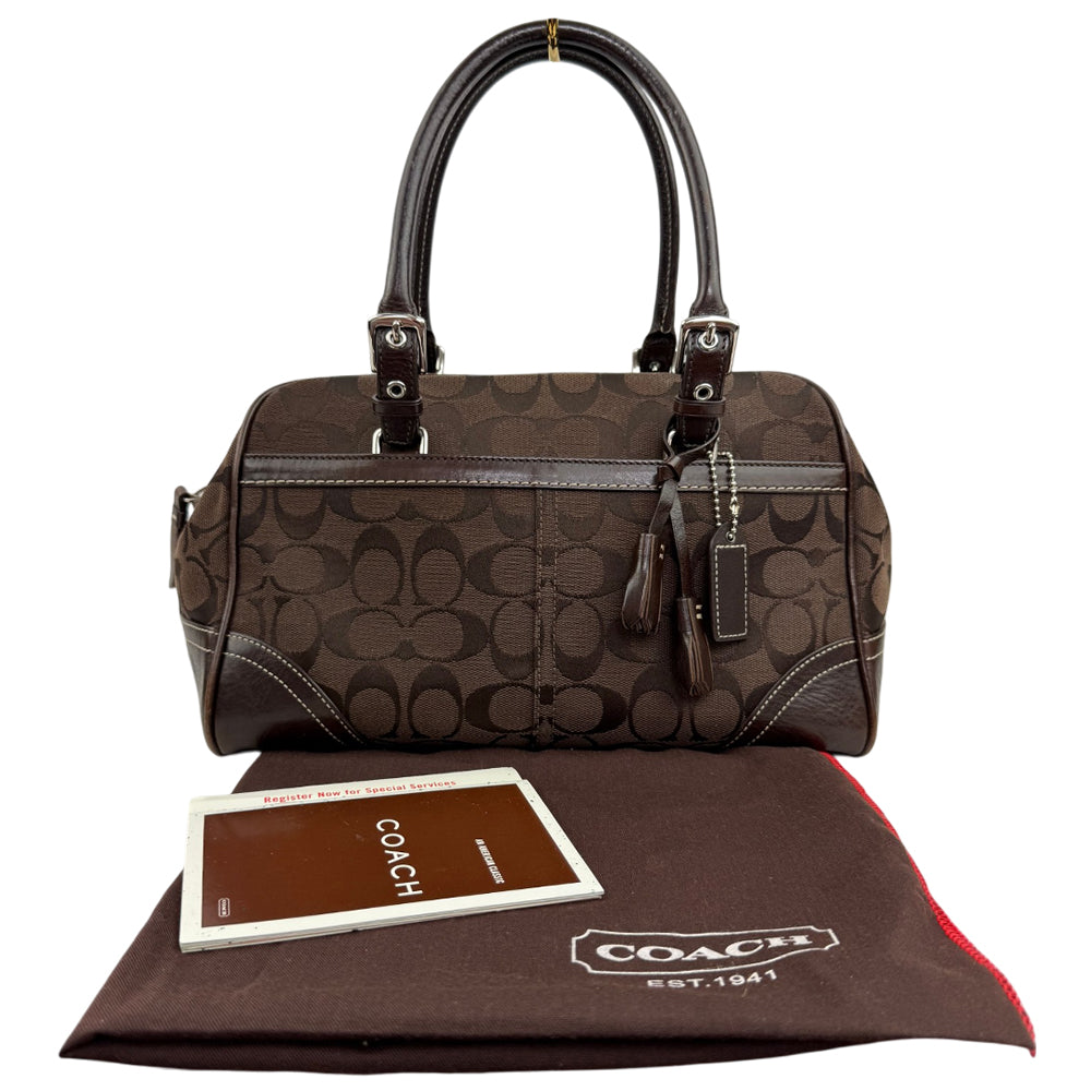 COACH Signature Dark Brown Boston Bag LHQ1966