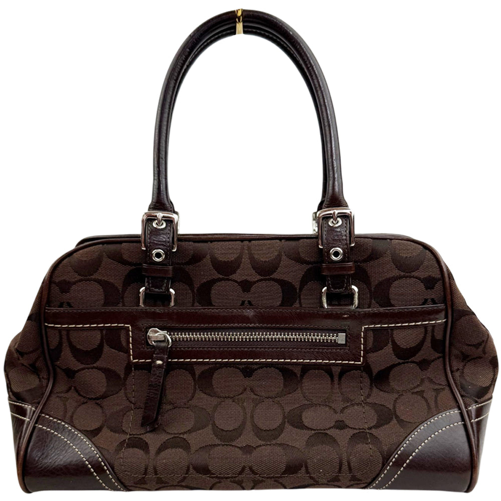COACH Signature Dark Brown Boston Bag LHQ1966