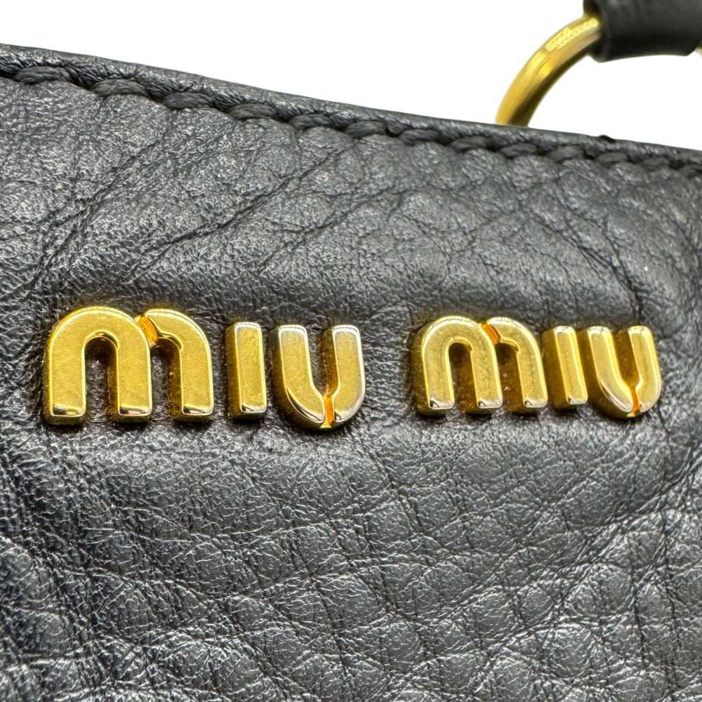 MIUMIU Vitello Black Leather Tote Handbag LHQ1995