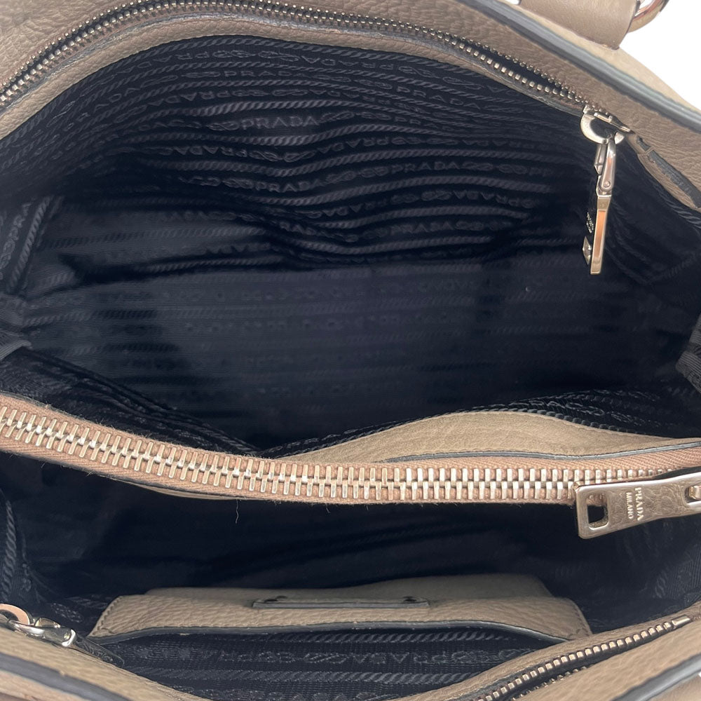PRADA Vitello Diano Taupe Leather Handbag LHQ1996