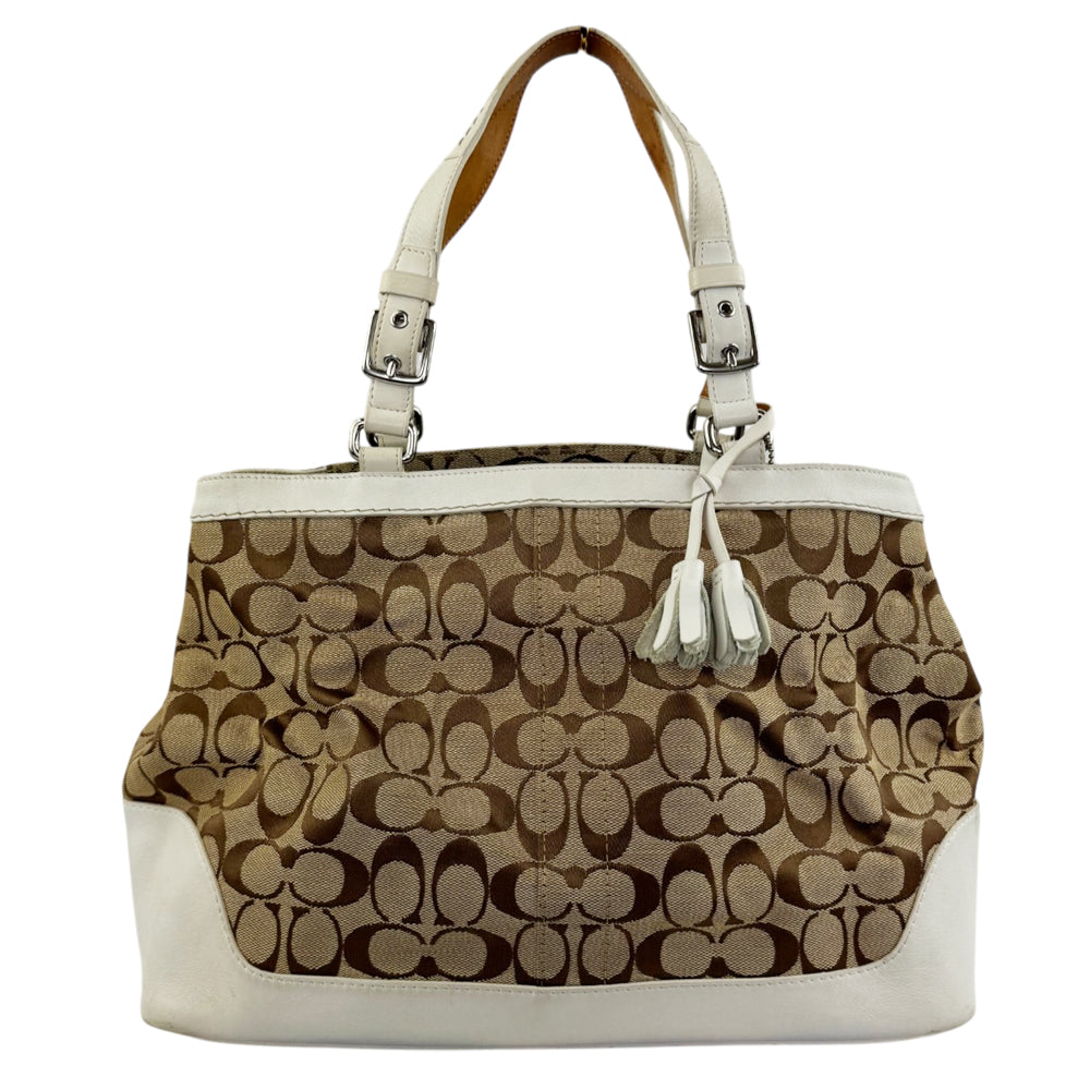 COACH Brown/White Signature Canvas Shoulder Tote Bag LHQ2027