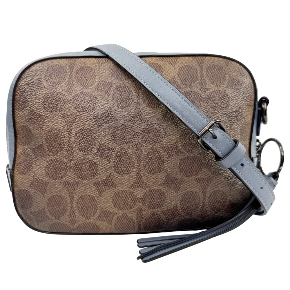 COACH Jamie Signature Brown/Blue Canvas Camera Shoulder Bag LHQ2043