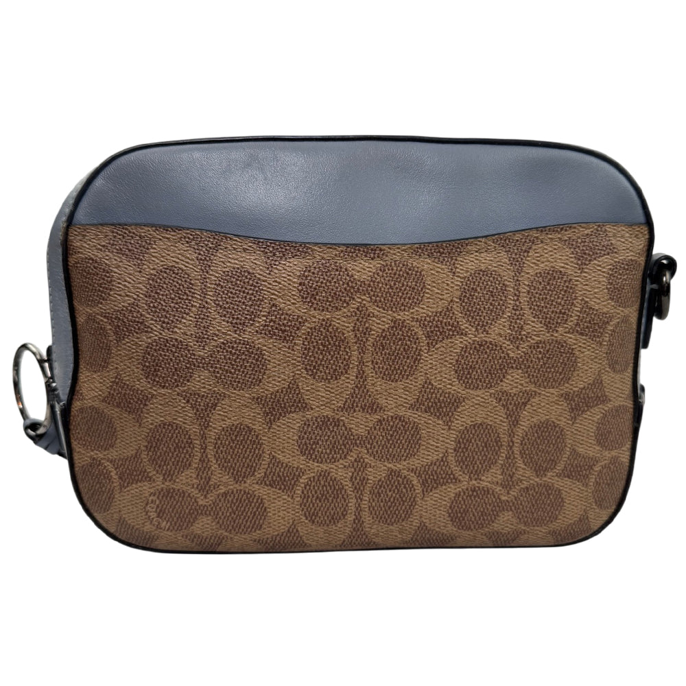COACH Jamie Signature Brown/Blue Canvas Camera Shoulder Bag LHQ2043