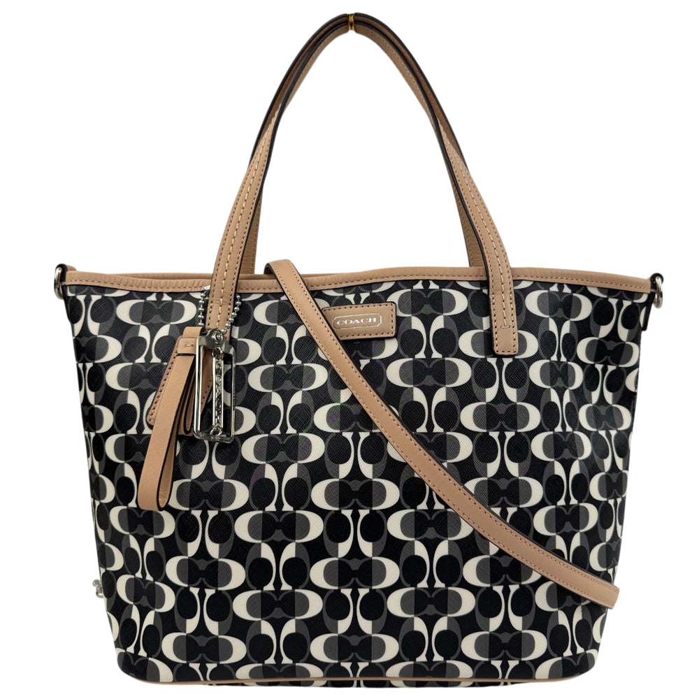 COACH Signature Park Metro Dream Black/White Tote Shoulder Bag LHQ2070