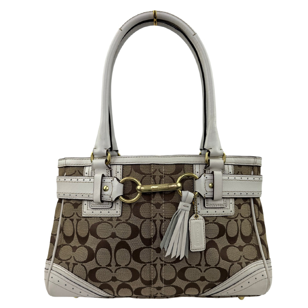 COACH Brown Hampton Signature Canvas and Leather Hand Bag LHQ2071