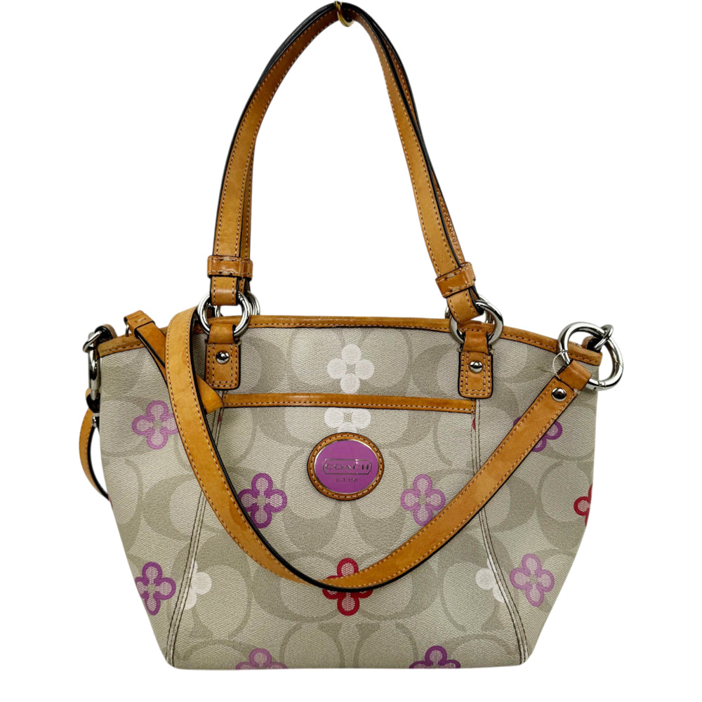 COACH Signature Grey Small Flower Tote Shoulder Bag LHQ2074