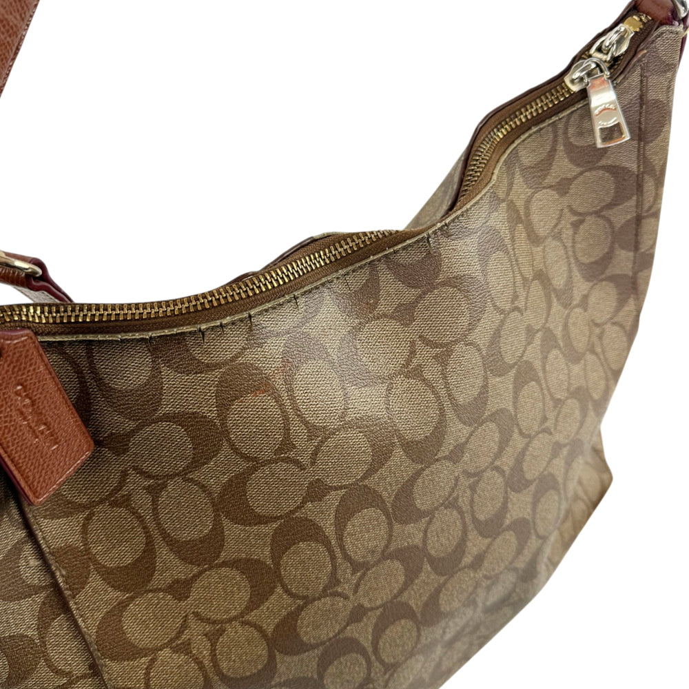 COACH Signature Brown Shoulder Hobo Bag LHQ2077