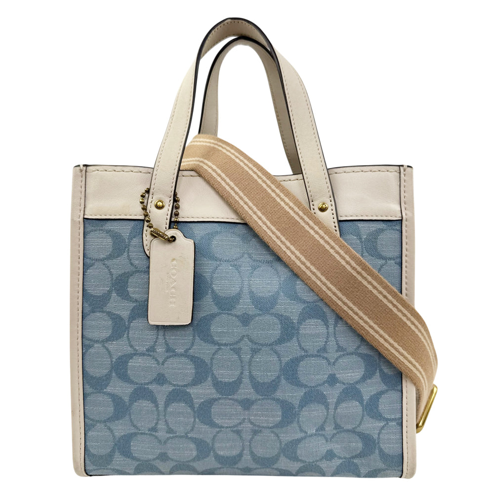 COACH Signature Field Tote 22 Light Blue Tote Shoulder Bag LHQ2087