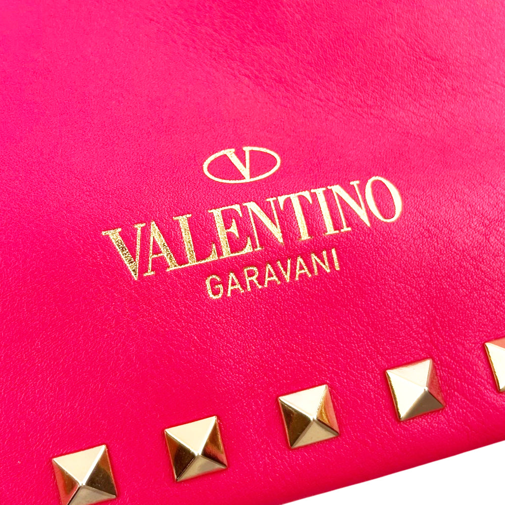 VALENTINO Pink Leather Studded Large Clutch Pouch LHQ2096
