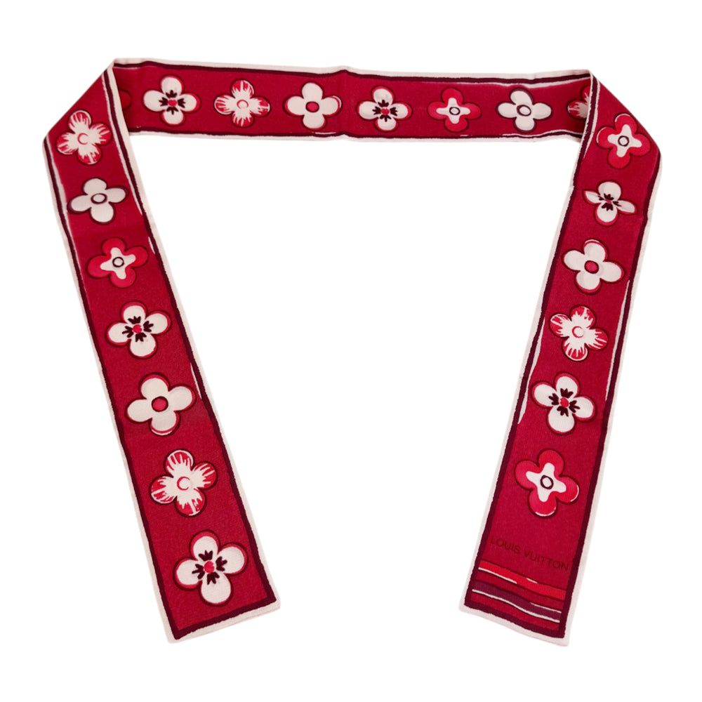 LOUIS VUITTON Fleur de Porcelaine Red Silk Bandeau/Twilly LHQ2106