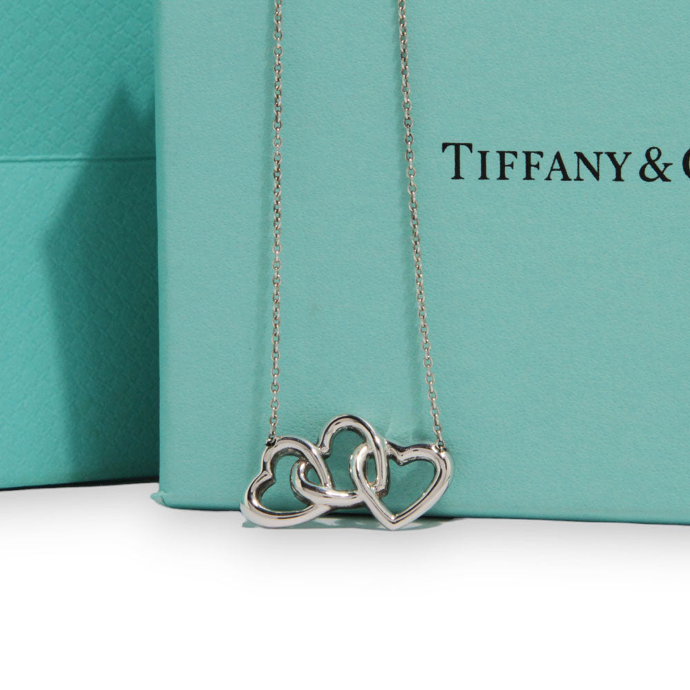 TIFFANY & Co. Necklace Triple Heart Pendant Silver LHQ211