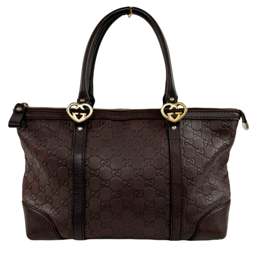 GUCCI Guccissima Brown Leather Lovely Heart Tote Handbag LHQ2131
