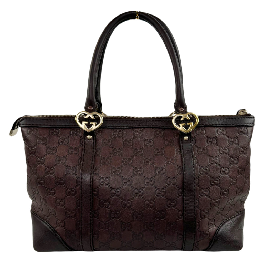 GUCCI Guccissima Brown Leather Lovely Heart Tote Handbag LHQ2131