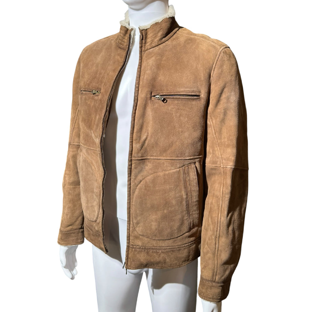 BRUNELLO CUCINELLI Brown Suede Fur Lined Jacket Size M LHQ2156