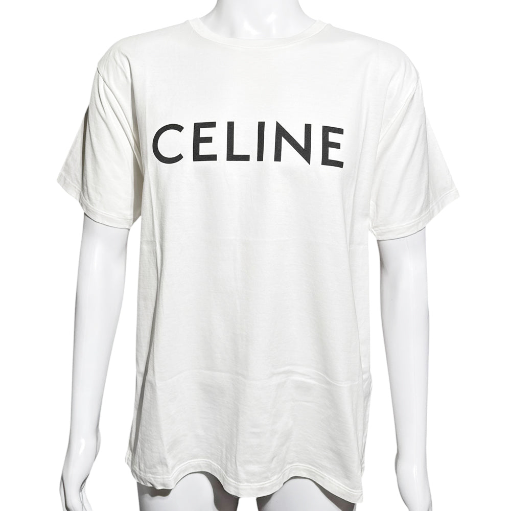 CELINE White Logo T-Shirt Size L LHQ2162