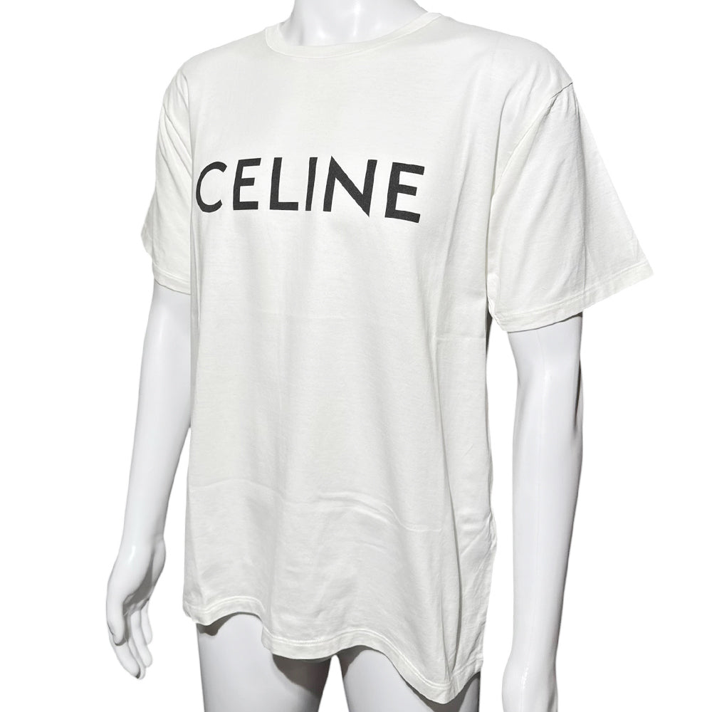 CELINE White Logo T-Shirt Size L LHQ2162