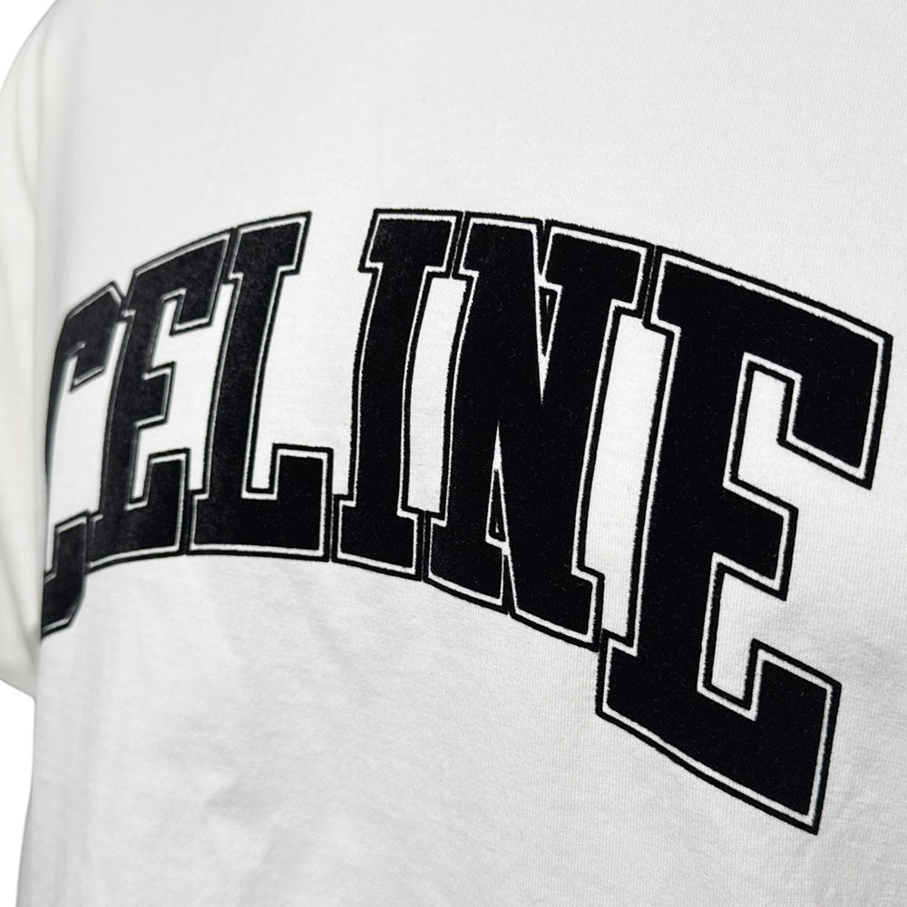 CELINE White Flocked Logo T-Shirt Size M LHQ2163