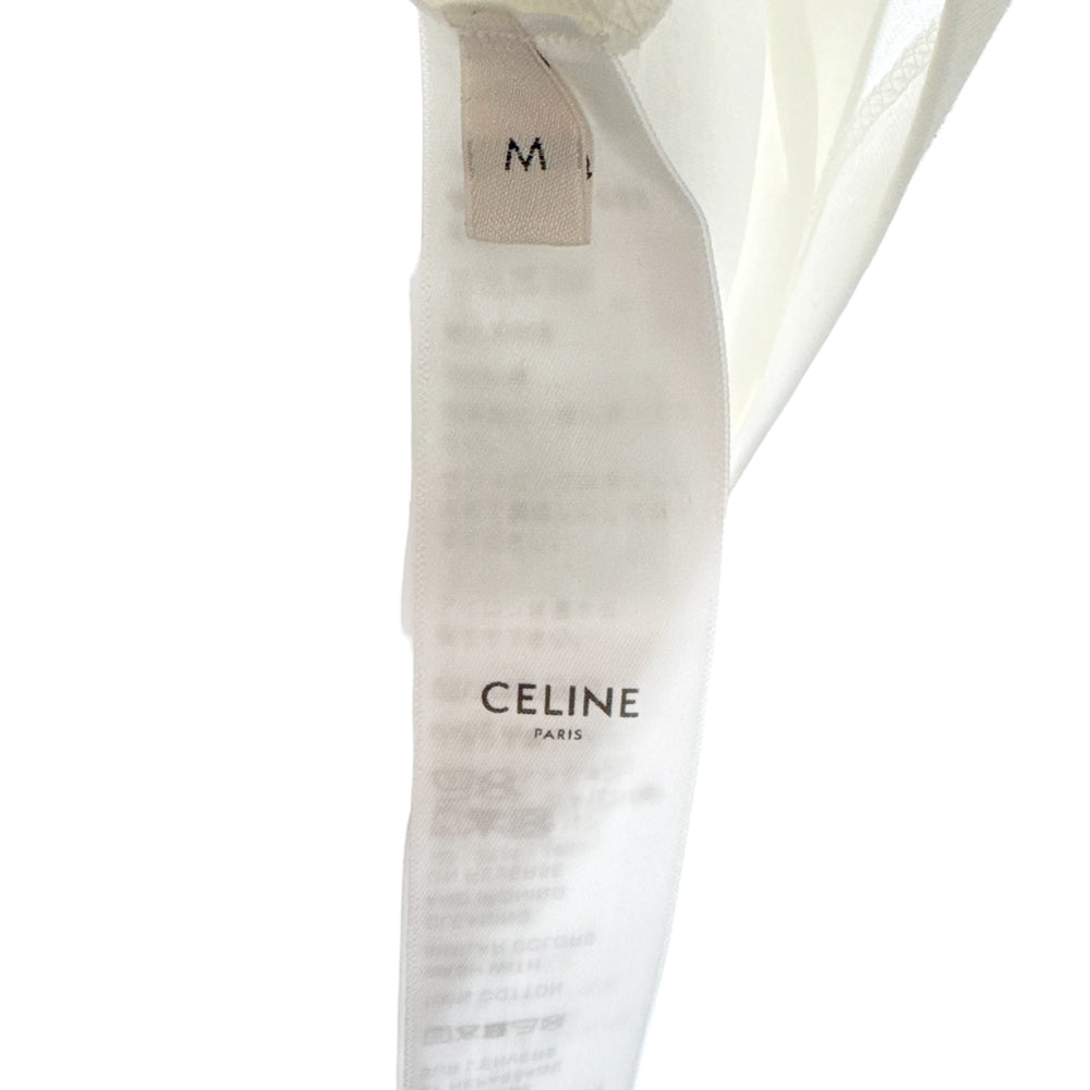 CELINE White Flocked Logo T-Shirt Size M LHQ2163