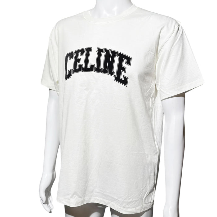 CELINE White Flocked Logo T-Shirt Size M LHQ2163