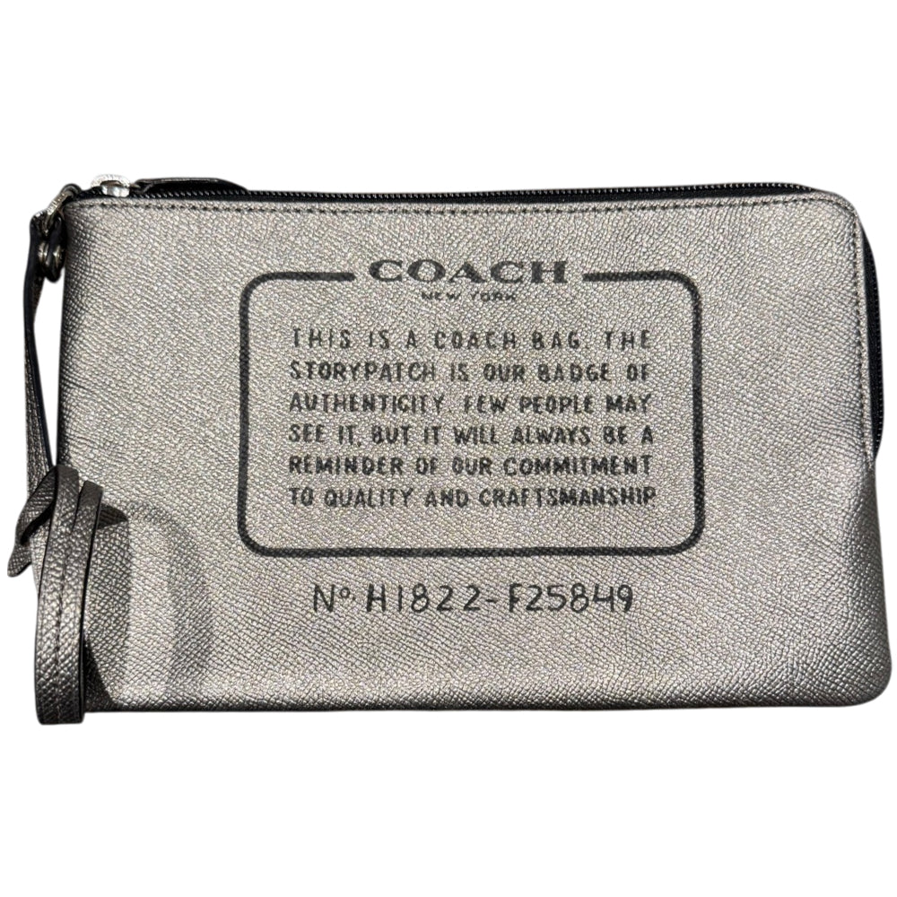 COACH Silver/Grey Leather Wristlet Clutch LHQ2167