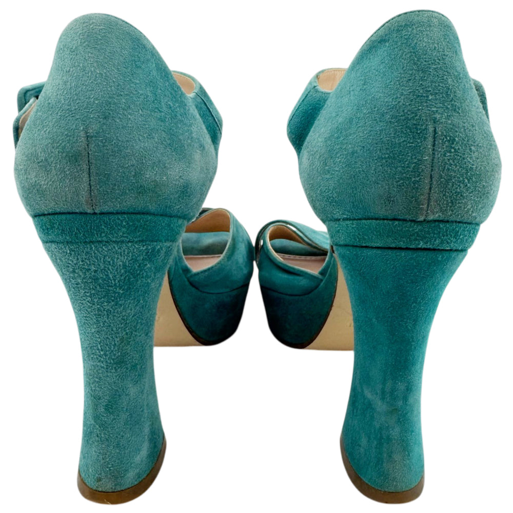 MIU MIU Teal Suede Heels Size 4 UK LHQ2168