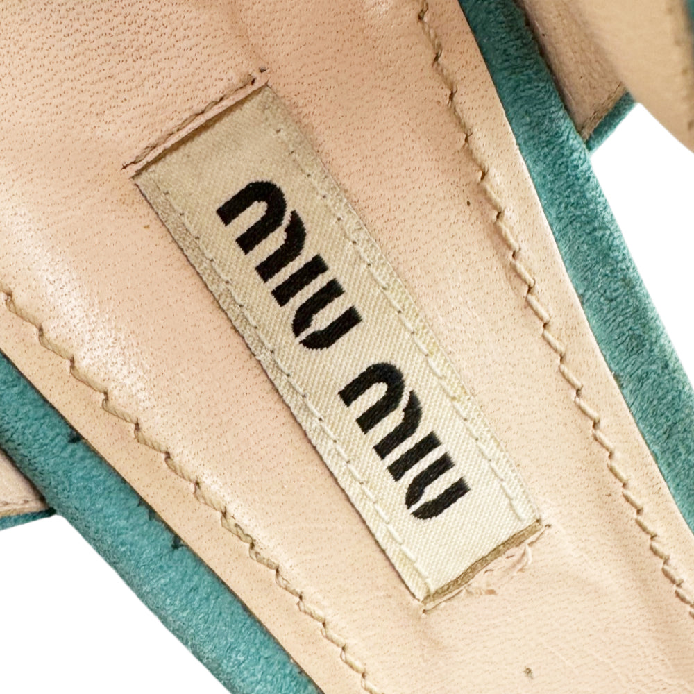 MIU MIU Teal Suede Heels Size 4 UK LHQ2168