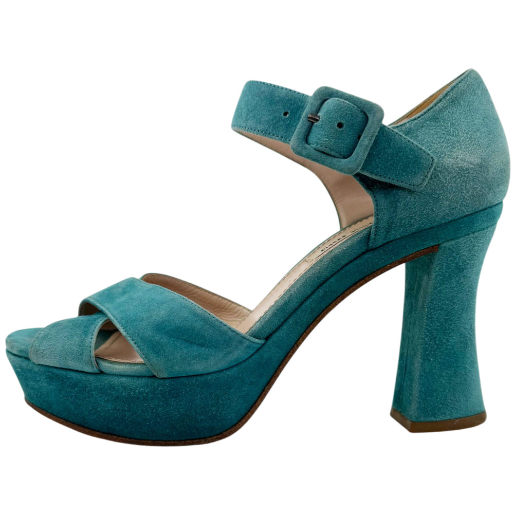 MIU MIU Teal Suede Heels Size 4 UK LHQ2168