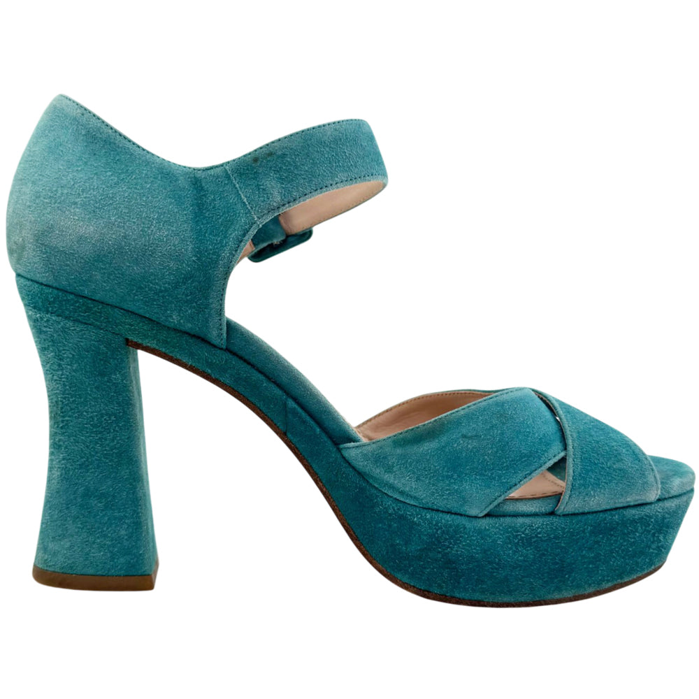 MIU MIU Teal Suede Heels Size 4 UK LHQ2168